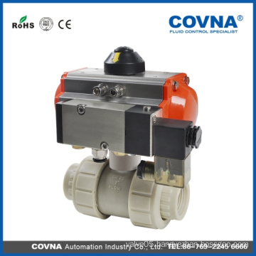 Air Pneumatic Plastic Ball Valve/Pneumatic PVC Ball Valve with double union connection